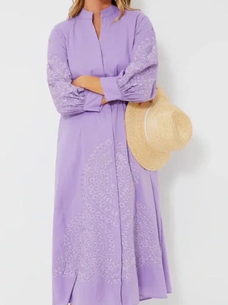 Hyacinth House Embroidered Wisteria Caftan - Lavender/Violet Colour - Sz L